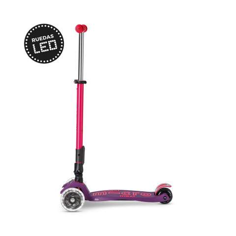 Monopatín Micro Maxi Plegable Neón LED Ajustable con 3 Ruedas ROSA