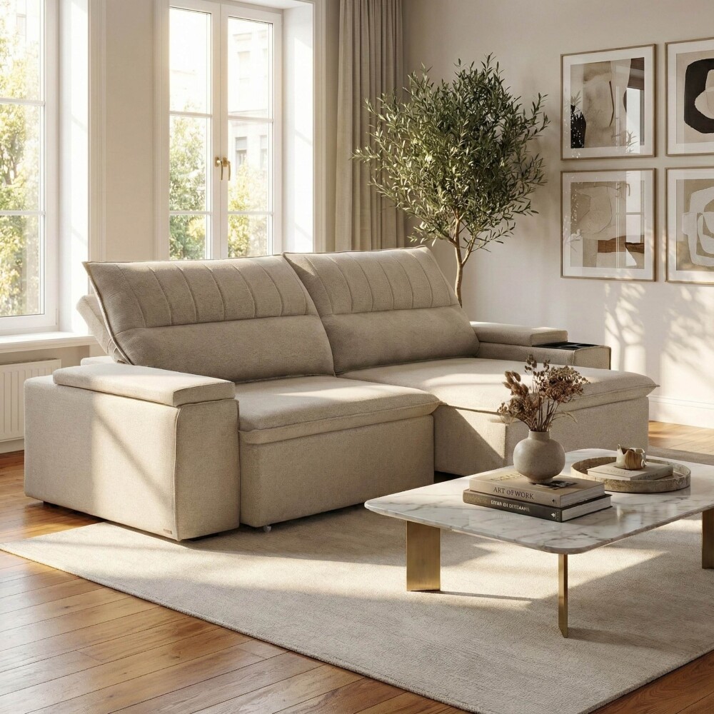 Sillón 3 Cuerpos Reclinable y Retráctil - Pavia Beige