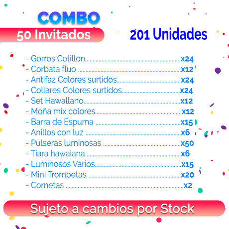 Combos Cotillon Fluo Luminoso 50 Invitados - 214 Articulos Combos Cotillon Fluo Luminoso 50 Invitados - 214 Articulos