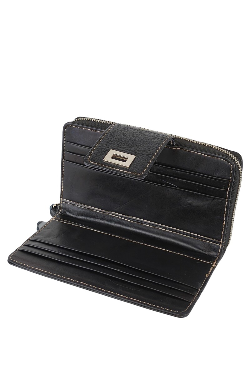 Monedero con tarjetero y cierre metálico Negro