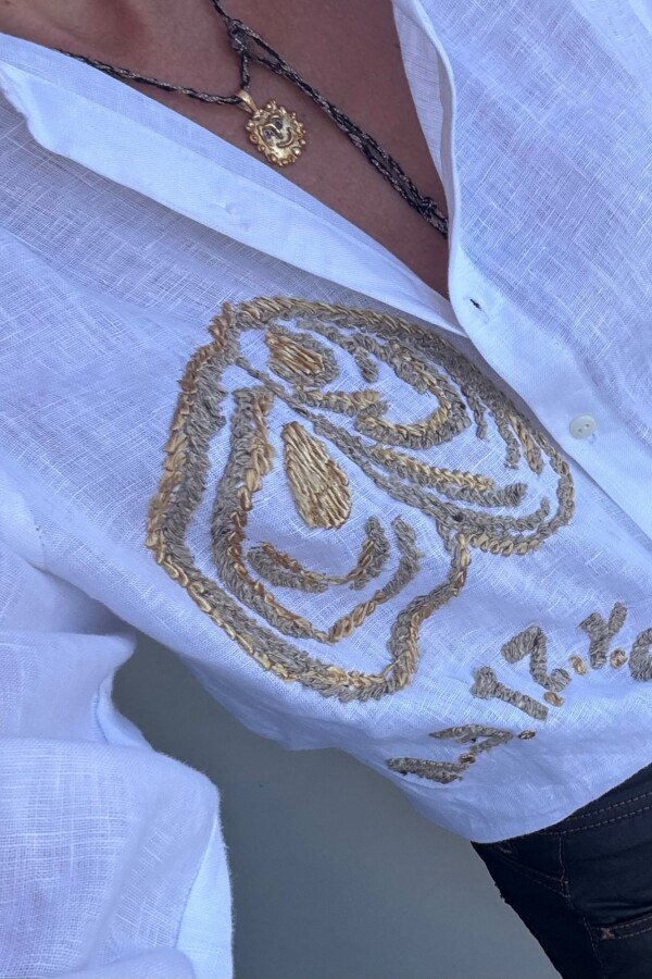 Camisa Bordada Oyster Blanca