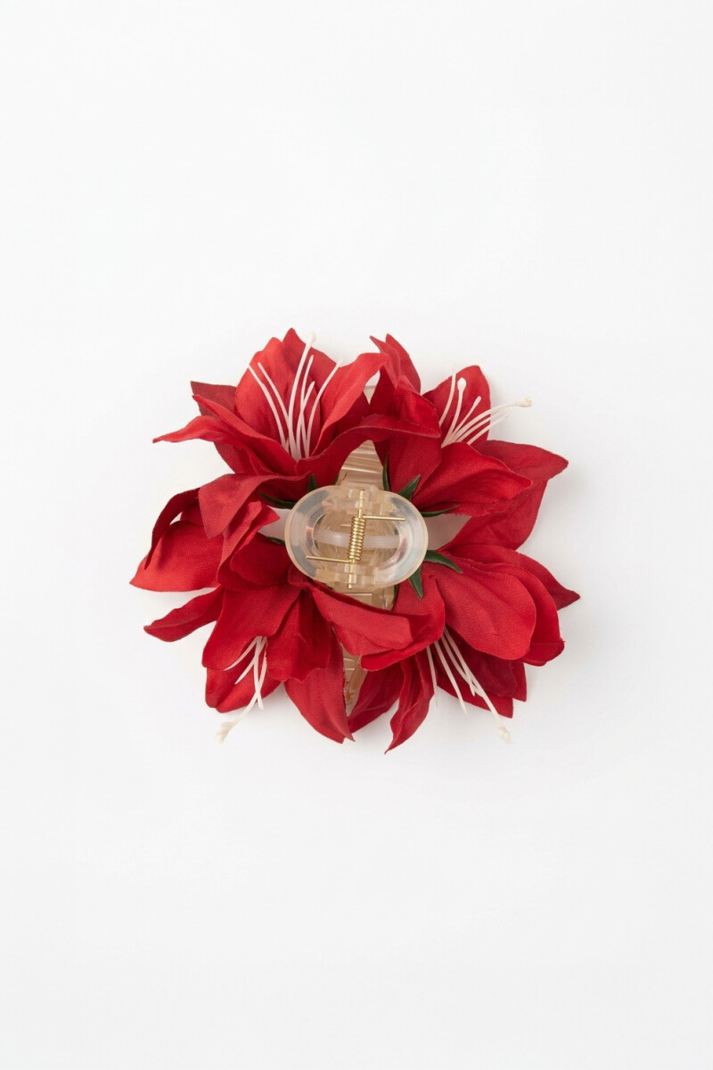 Broche flor dahlia tela rojo