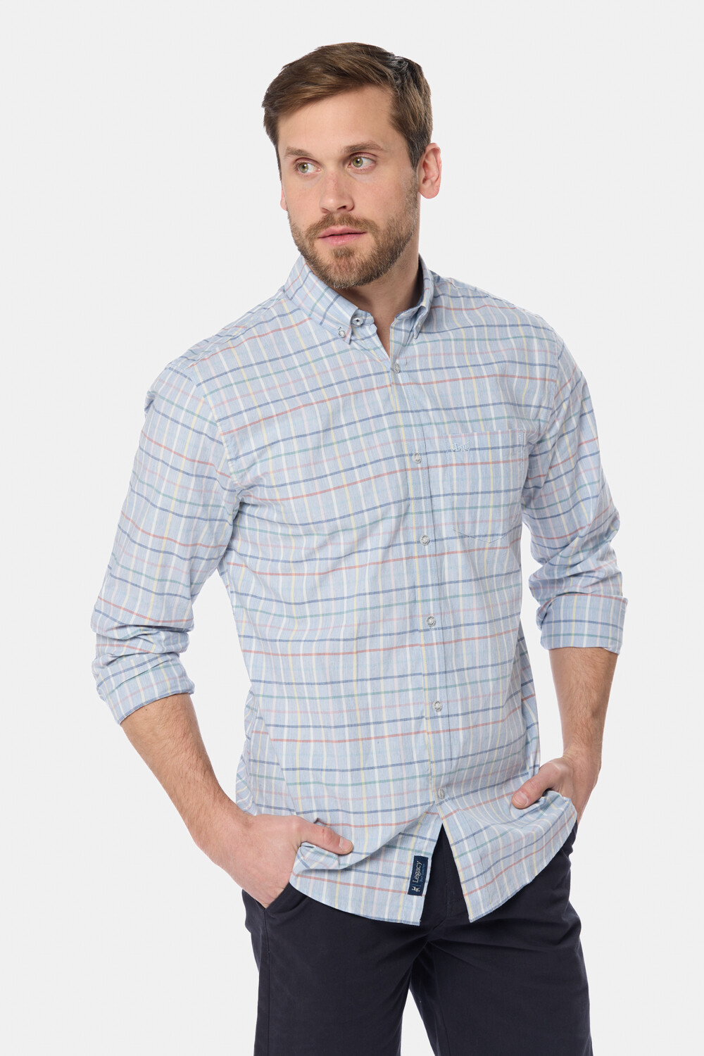 CAMISA A CUADROS Celeste
