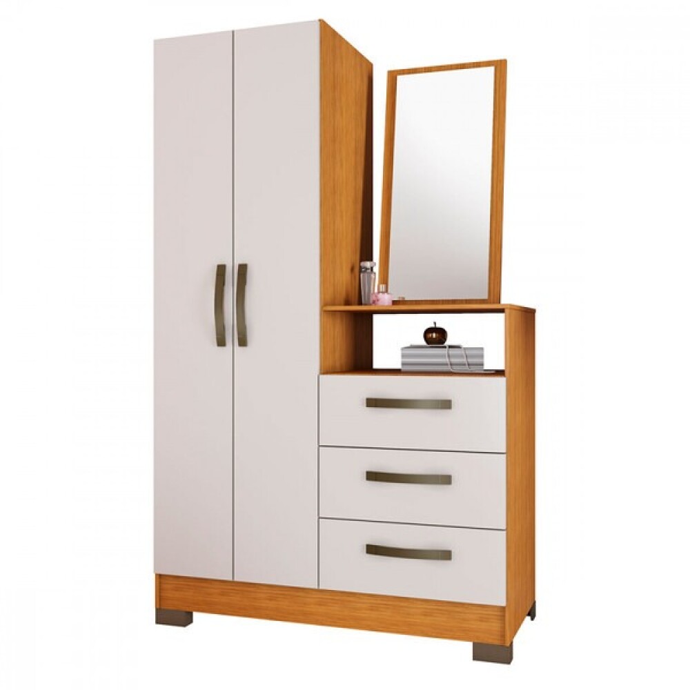 CÓMODA CAJONERA GUARDARROPA 3 CAJONES 2 PUERTAS CON ESPEJO CAFE