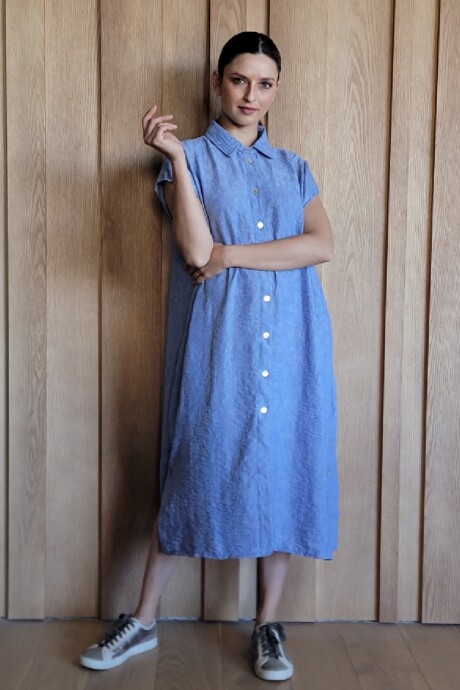 Vestido Oasis Lino Azul Melange