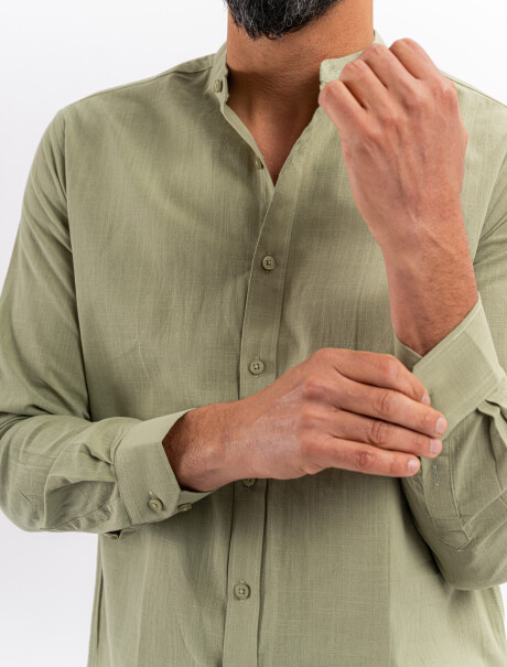 Camisa m/l efecto lino oliva