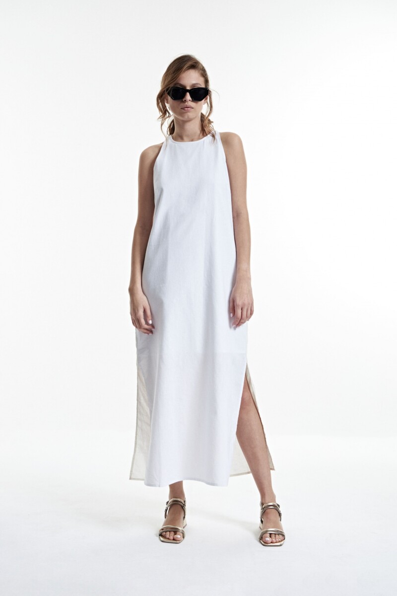 Maxi vestido de lino metalizado blanco