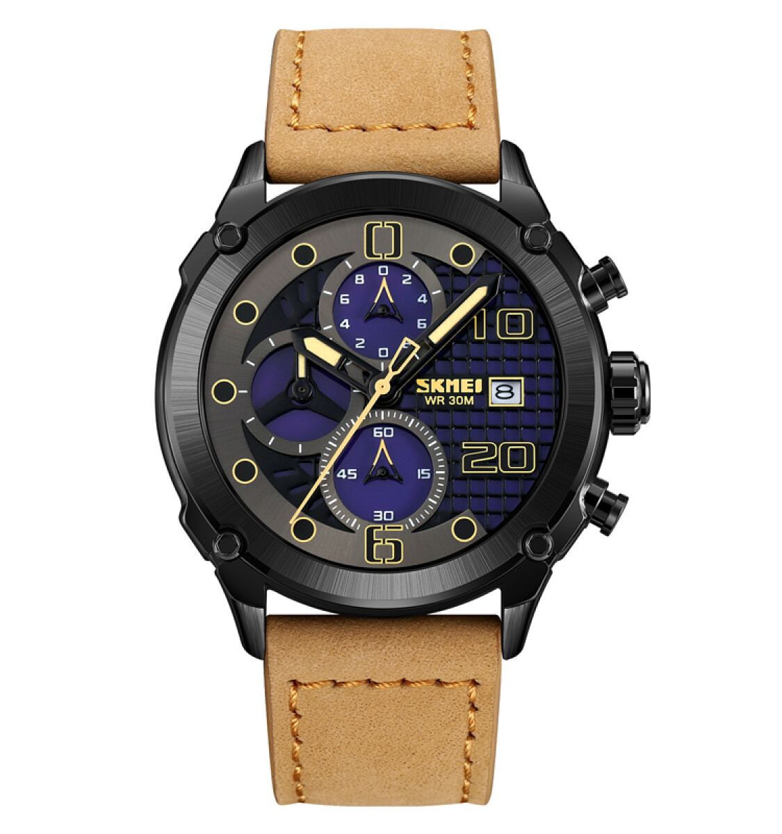 Reloj Skmei 2051bkltbn Analógico Hombre Negro Con Correa Marrón Claro 