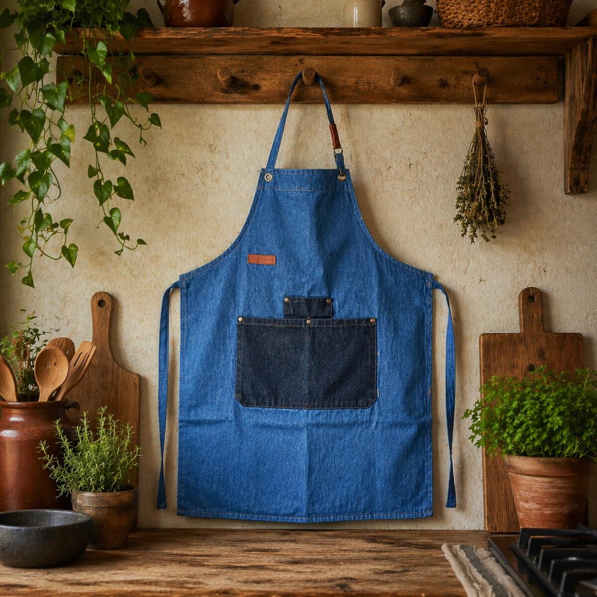Delantal de Cocina Tela Denim con Bolsillo Frontal - Jean Claro 