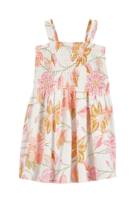 Vestido con canesú fruncido, diseño floral Sin color