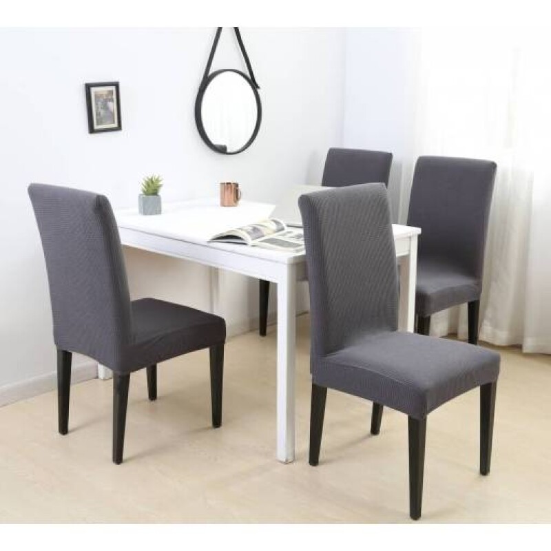 Set 6 fundas para silla cubre asientos elastizada lisa gris oscuro