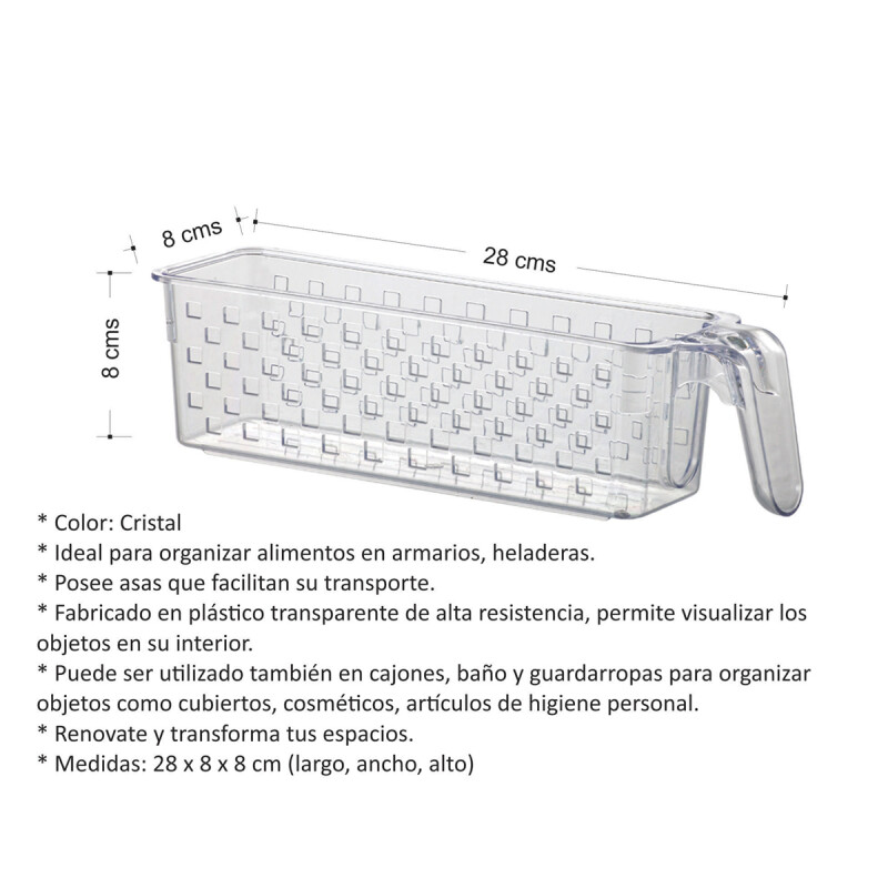 Organizador acrílico rectangular con asa TRANSPARENTE