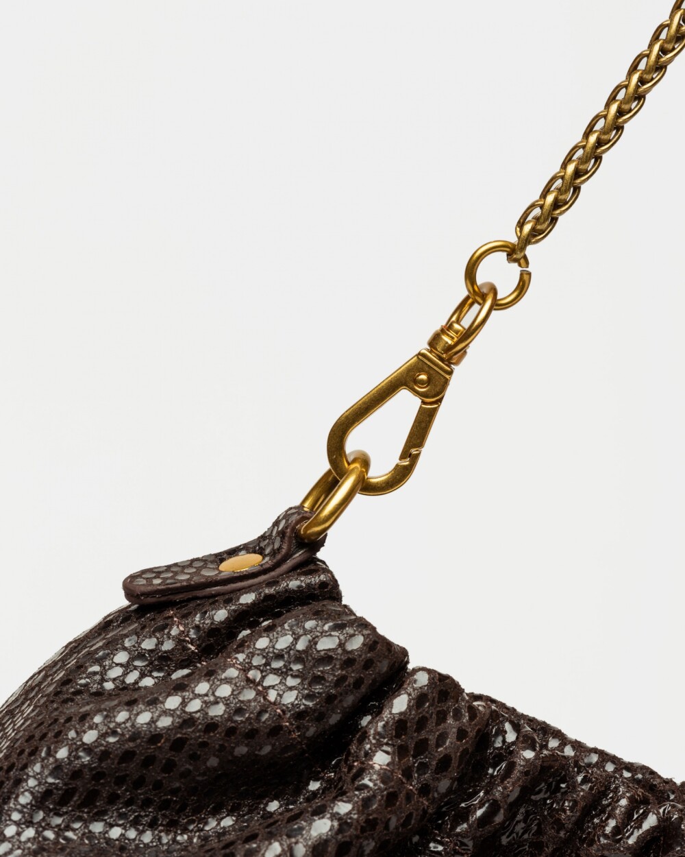 Mini Bag Gina en cuero gamuza anaconda Marron