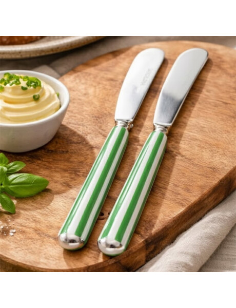 SET X2 CUBIERTO MANTEQUILLA MANGO RAYAS VERDE "BARCELONA" SET X2 CUBIERTO MANTEQUILLA MANGO RAYAS VERDE "BARCELONA"