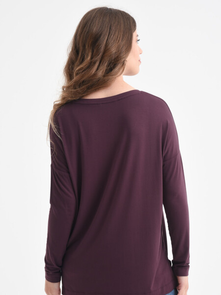 Remera manga larga escote en V Ciruela