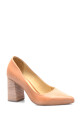 Zapato Stiletto Taco Ancho Cuero Beige