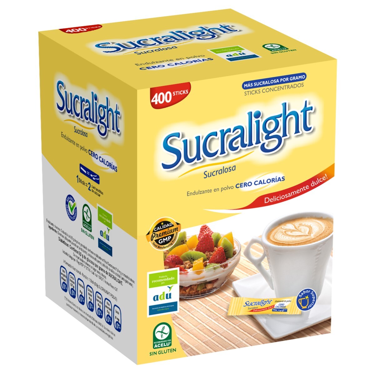 Caja X400 Edulcorante Sucralight en Polvo Sticks 