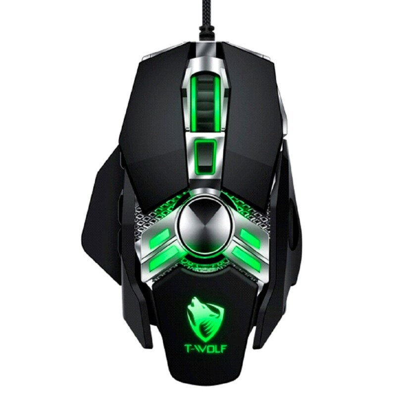 Mouse gamer cableado T-Wolf V10 6400DPI peso ajustable Negro