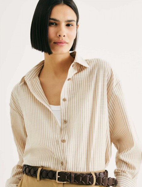 CAMISA MANGA LARGA DE RAYAS NARANJA