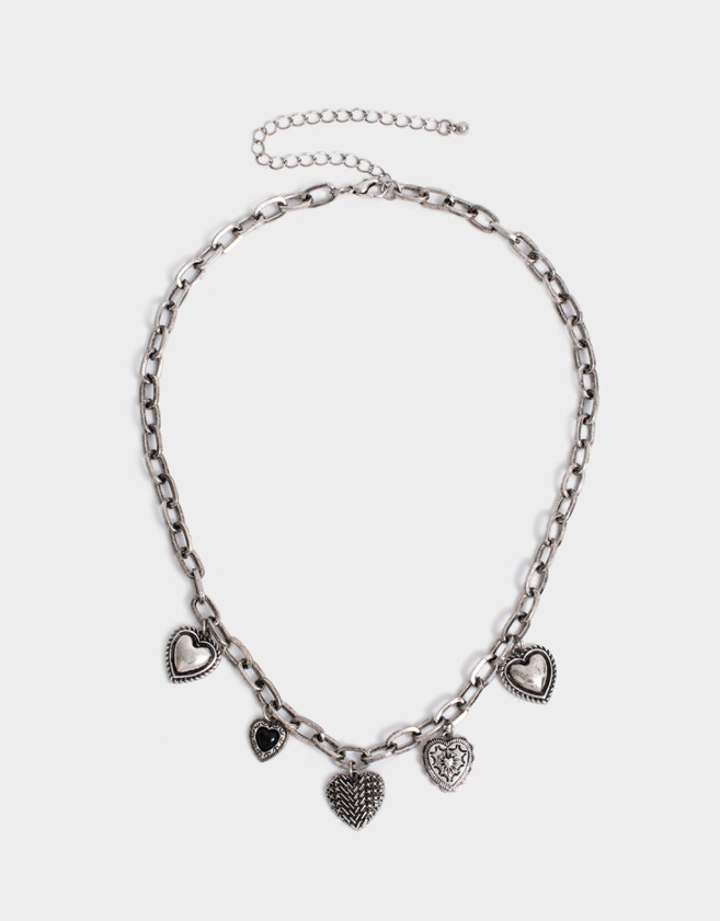 Collares Cortos Antique Silver Collar Corto Corazones Antique - Plateado Antique Silver