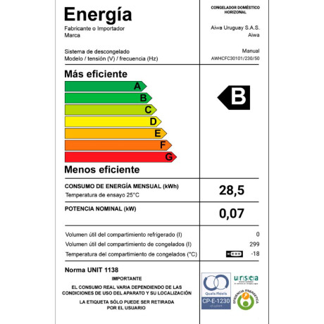 Freezer Horizontal AIWA 299L Dual Congelado Rápido Interior de Aluminio, Ruedas y Cerradura AWHCFC30101