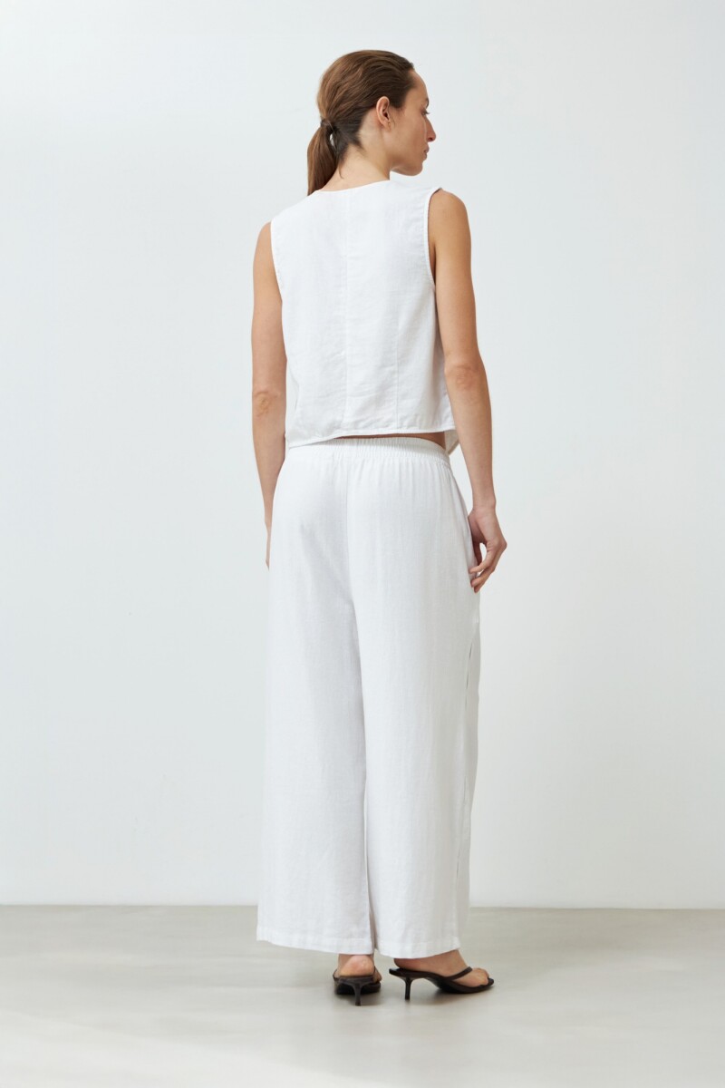Pantalón wide leg de lino con detalle lateral blanco