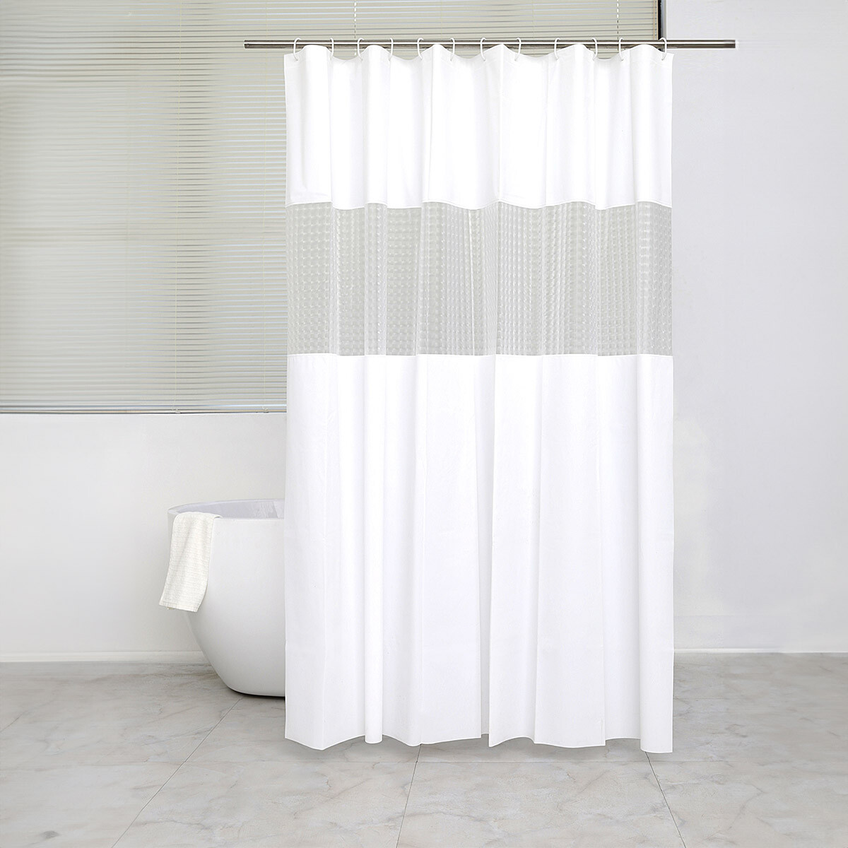 Cortina Baño con Transparencia Bukara con Argollas 180 x 180 cm - BLANCO 