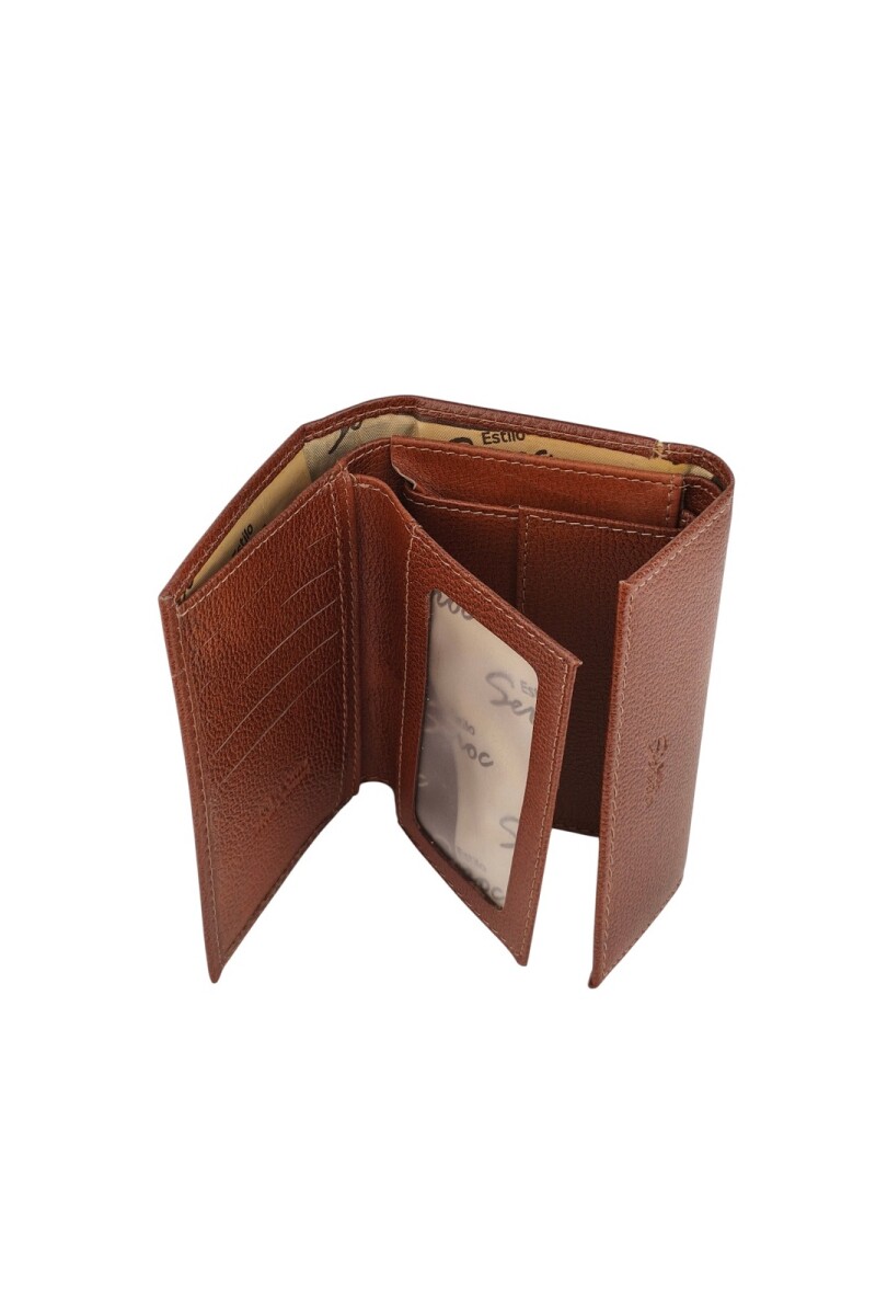 Billetera Dama Cuero Genuino Tríptica | Broche Imán y Máxima Capacidad Marron