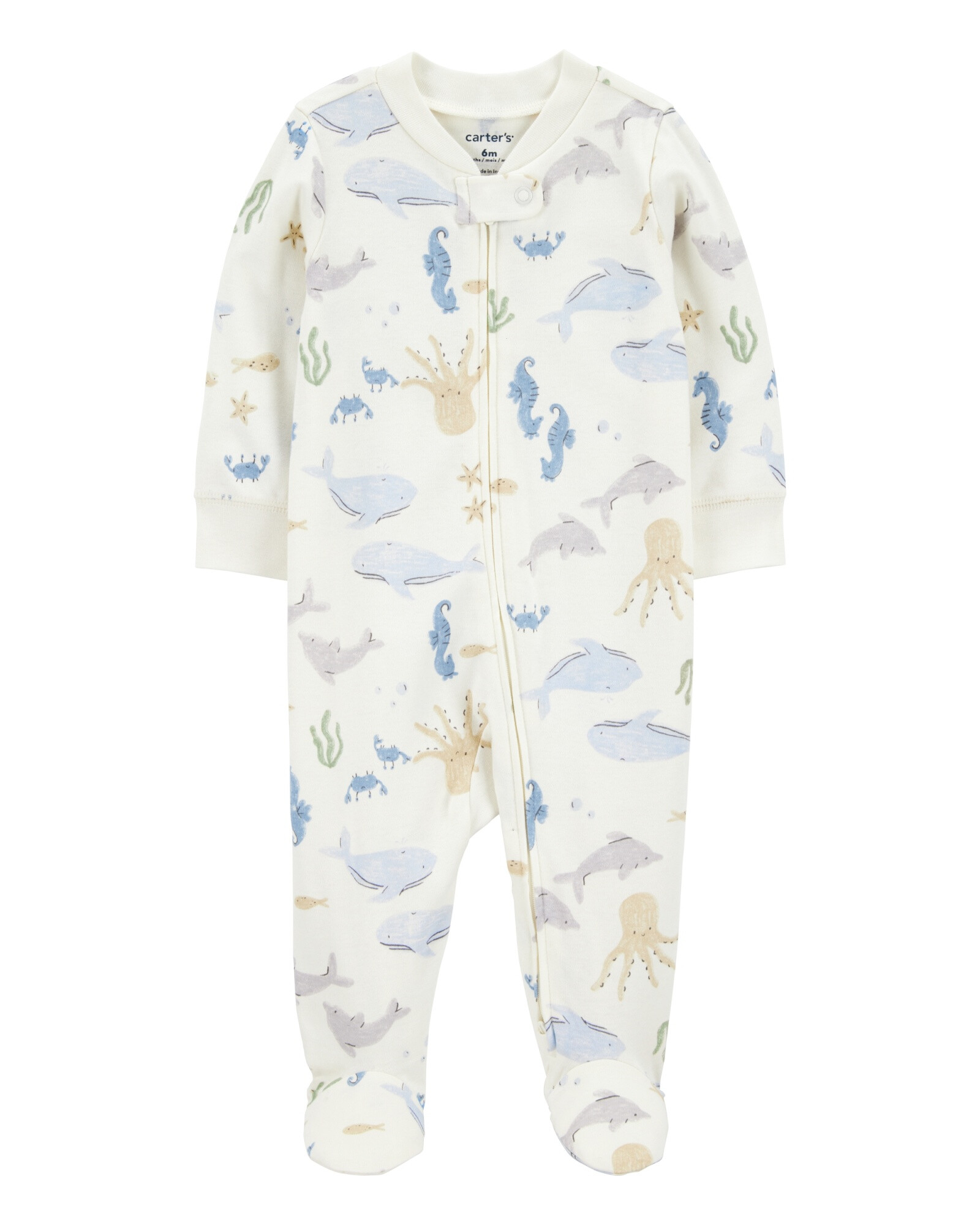 Pijama una pieza de algodón, con pie, diseño fauna marina Sin color