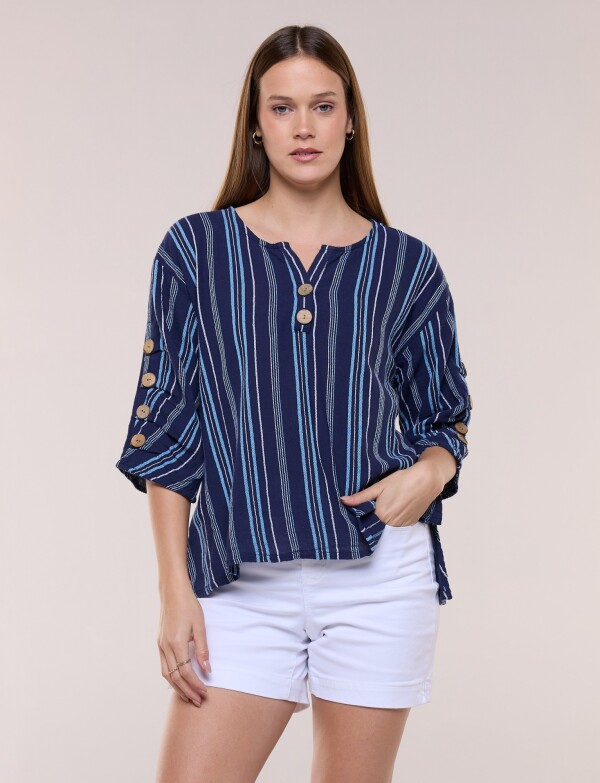 Blusa Algodón Botones AZUL/MULTI