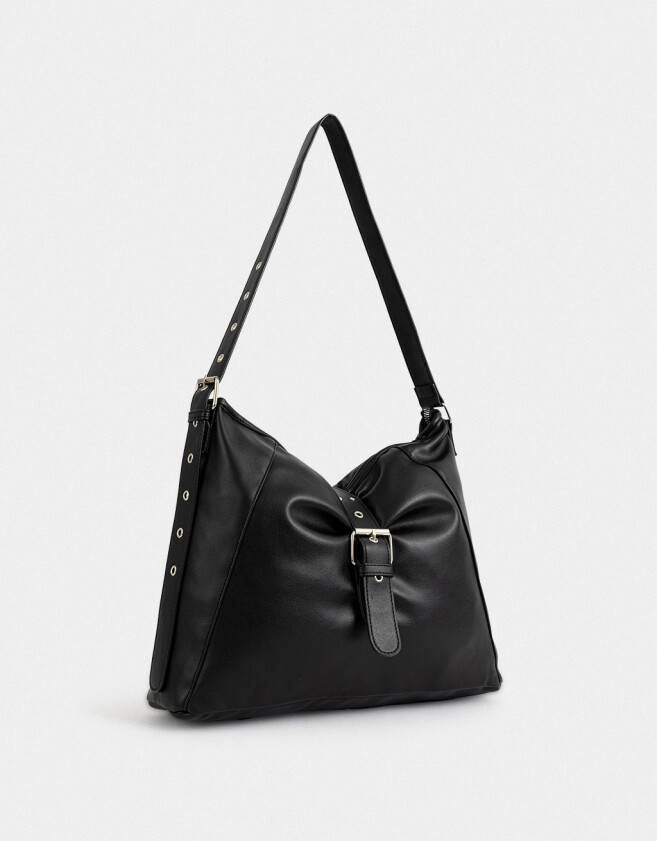 Saca Cartera Hobo Con Hebilla - Negro