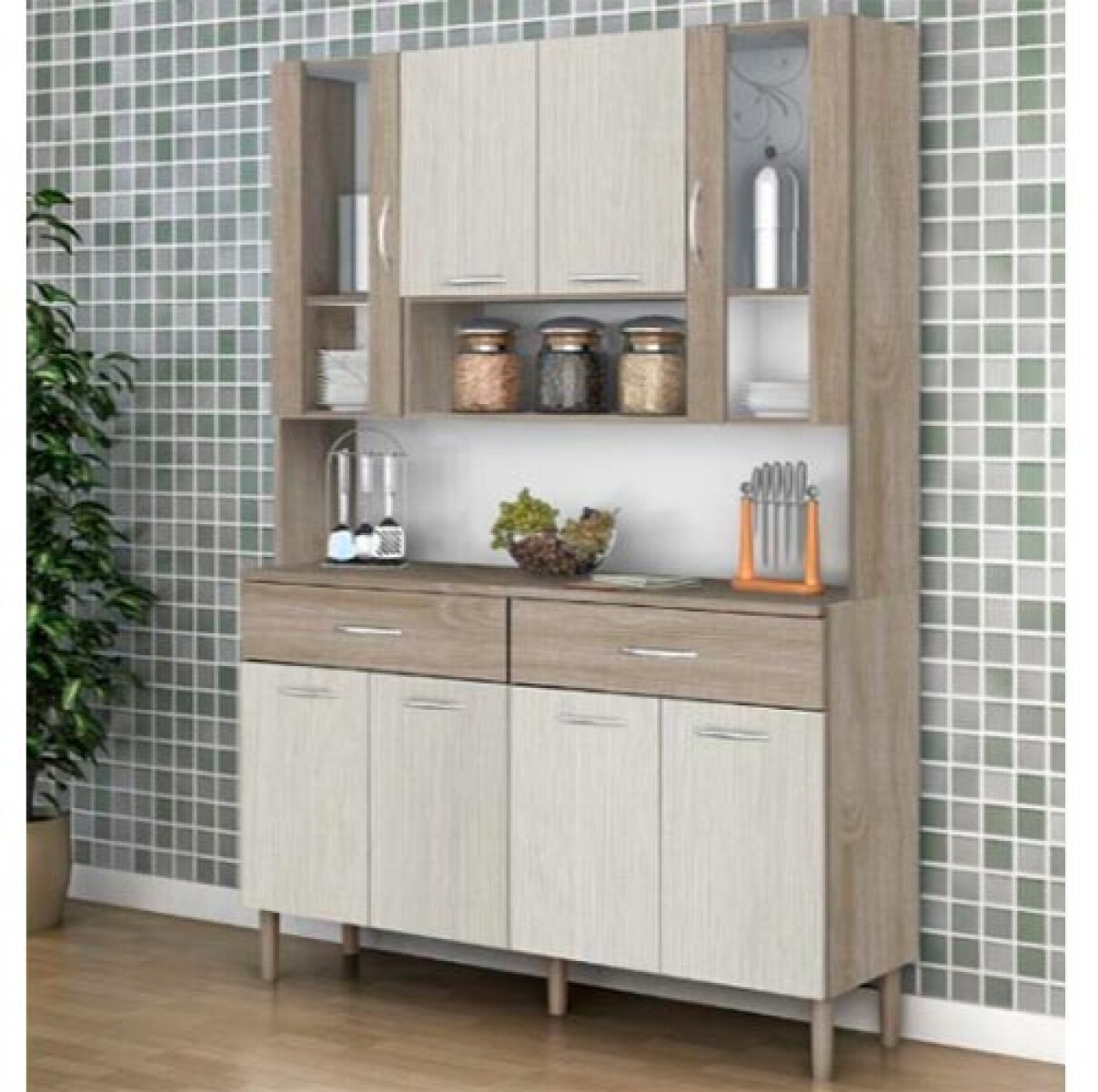 KIT COCINA MOBILI GOLDEN 8Ptas 2Caj. Nogal-Arena - Sin color 