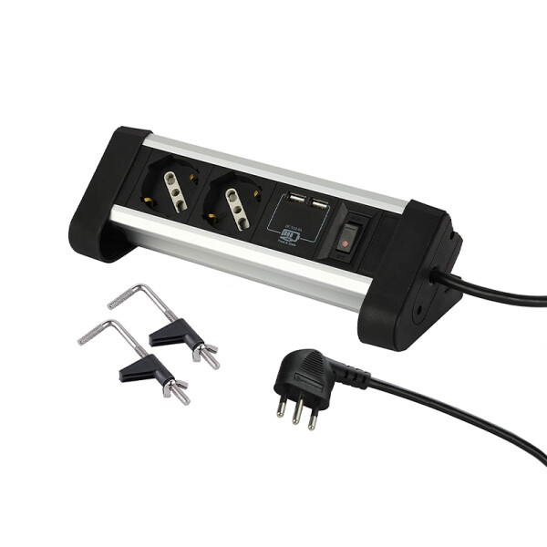 Alargue escritorio aluminio 3L c/int. 2SCH+2USB 2m ELE03341