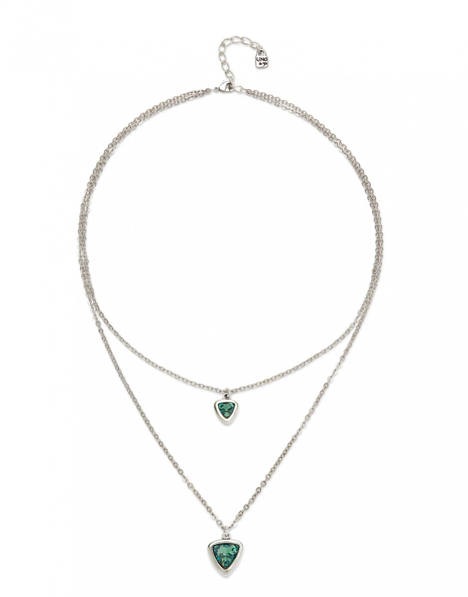 COLGANTE DE ALEACION DE METALES BAÑADO EN PLATA DE LEY CON DOBLE CADENA Y TRIÁNGULO DE CRISTAL VERDE - Colgante 