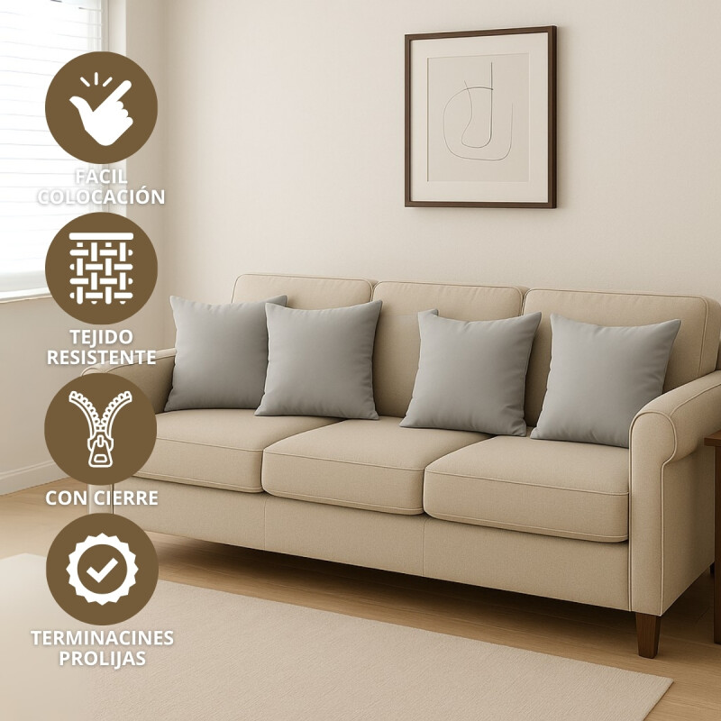 Set x4 funda de almohadones lisa 43 x 43 GRIS