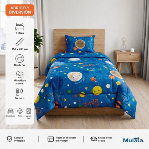 Acolchado 1 Plaza Doble Faz Microfibra Térmico 150 x 230cm - Espacial Acolchado 1 Plaza Doble Faz Microfibra Térmico 150 x 230cm - Espacial