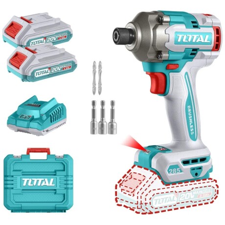 Kit Atornillador de Impacto Industrial Brushless Total 20V 285Nm con 2 Baterías Kit Atornillador de Impacto Industrial Brushless Total 20V 285Nm con 2 Baterías