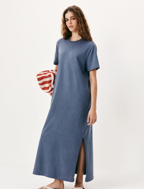 VESTIDO LARGO MANGA CORTA AZUL
