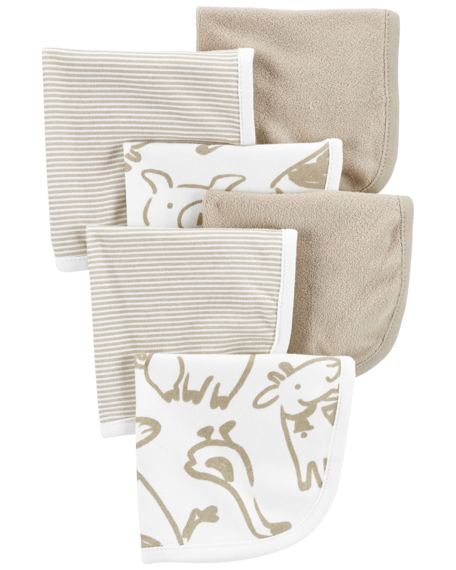 Pack seis paños de algodón para aseo, diseño animales Sin color