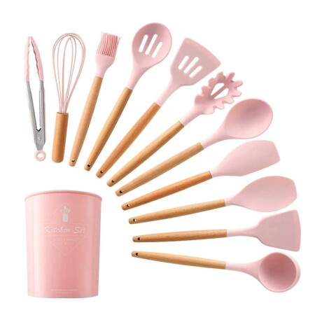 Set Menage 12Pzs Utensillos Cocina en Silicona Antiadherente Rosa