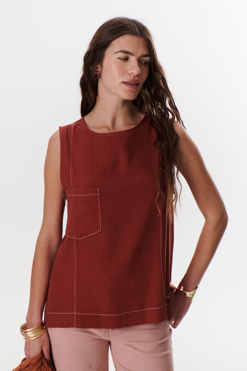 TOP LINO POCKET ROJO