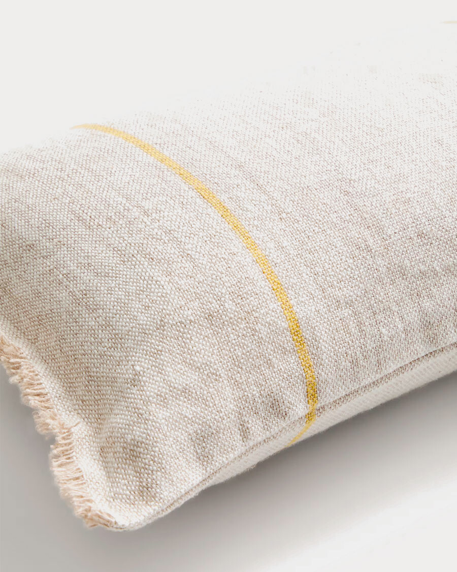 Almohadón Lidore de lino beige con rayas a contraste amarillo 30 x 50 cm Almohadón Lidore de lino beige con rayas a contraste amarillo 30 x 50 cm