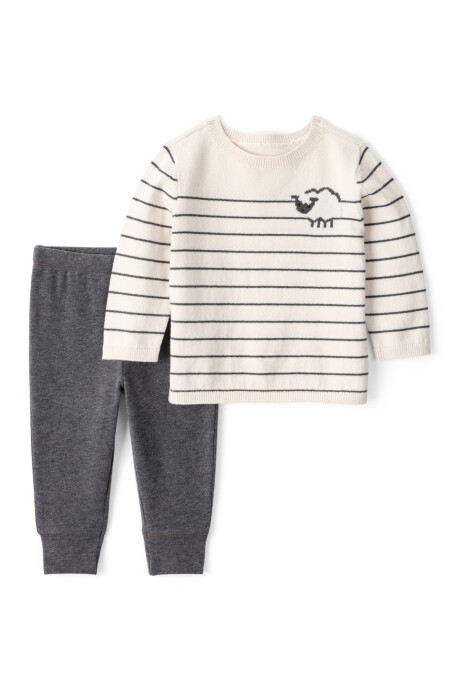 Set dos piezas de algodón, pantalón y remera, diseño a rayas Sin color