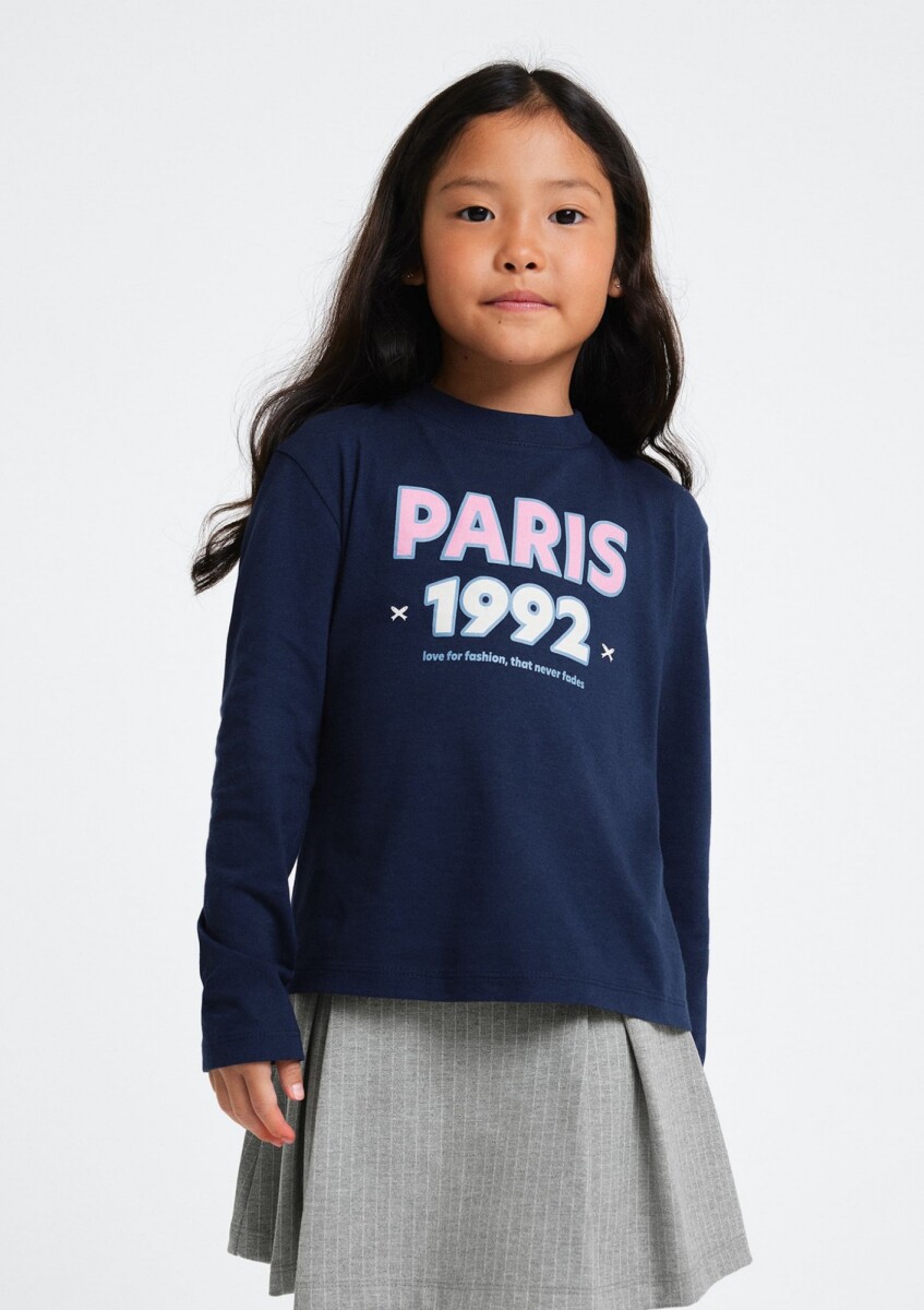 BLUSA DE MANGA LARGA CON ESTAMPADO - AZUL 