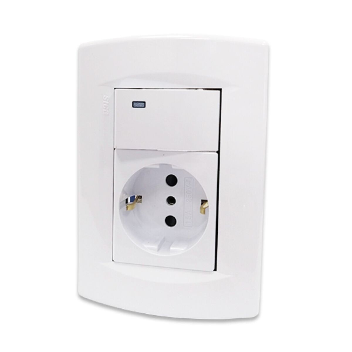 PLAQUETA INTERRUPTOR BIPOLAR + TOMA SCHUCKO BLANCO SICA Plaqueta Interruptor Bipolar + Toma Schucko Blanco Sica
