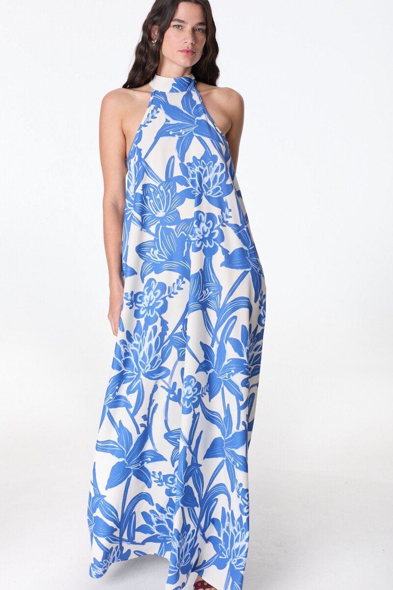 Vestido Largo Mixture Flores Azul