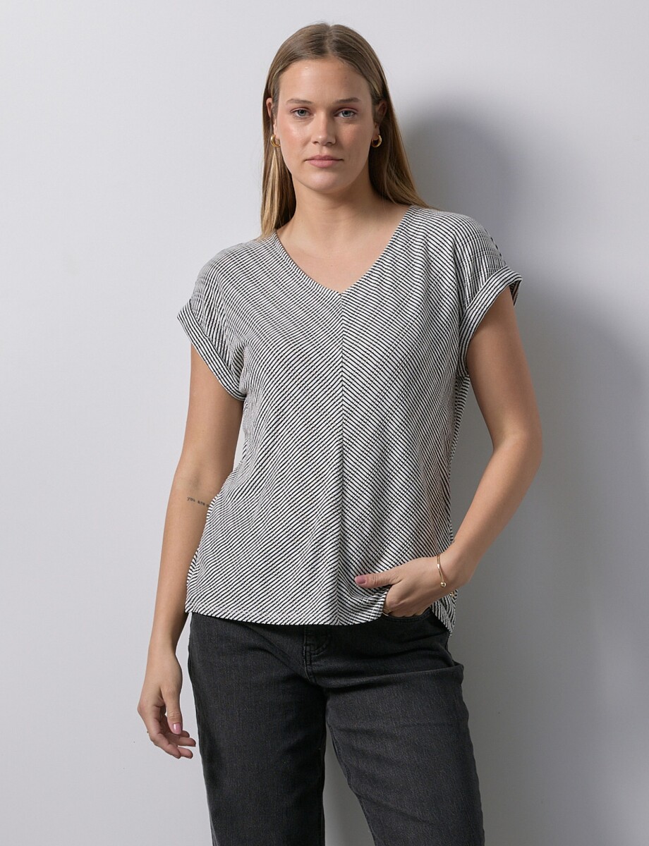 Remera Esc V Lineas - Blanco/negro 