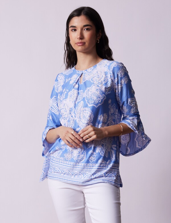 Blusa Flores CELESTE OSCURO