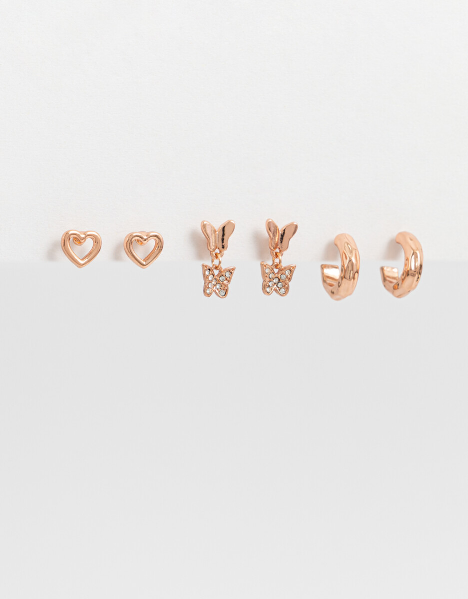 Set De Aros Bañados En Oro Rosa 