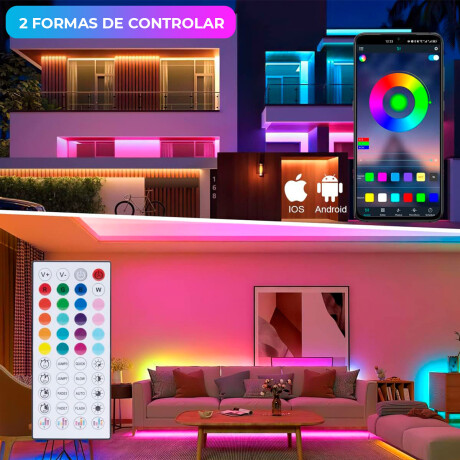 Cinta Luces Led Tira Rgb 2x5m Transformador + Control Hog007003